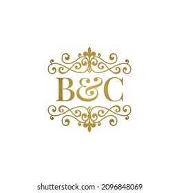 Logotipo B C iniciales oro ornamento. símbolo de la boda BC o del socio comercial