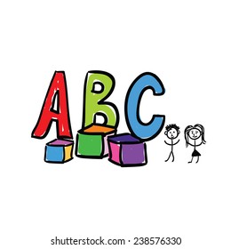 a b c letter color vector illustration with kids cartoon