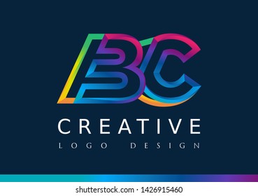 B C  Logo. BC Letter Design Vector with Magenta blue and green yellow color.