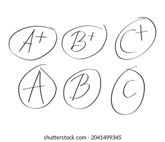 A B C + Symbol des Ergebnisses oder der Formel. Handgezeichnete Alphabet-Punktzahl. Doodle Marker Element Clip-Kunst für Bildung, Lehrer, Schüler und Schule. 
