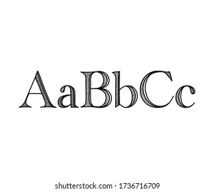 A B C vector hand drawing. White background.