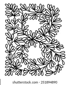 B capital with floral pattern. Can be used as paper cut, all parts are connected.