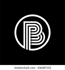 B capital letter made of of three white stripes enclosed in a circle . Overlapping with shadows monogram, logo, emblem. Trendy design.