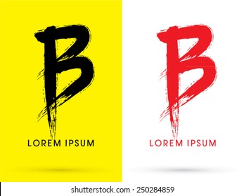 B ,Chinese brush grunge font ,designed using black and red brush handwriting, logo, symbol, icon, graphic, vector.