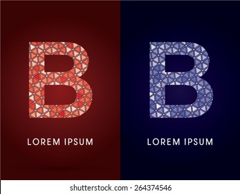 B ,Colorful font, concept mosaic pattern, designed using colors triangle. on dark background, sign ,logo, symbol, icon, graphic, vector.
