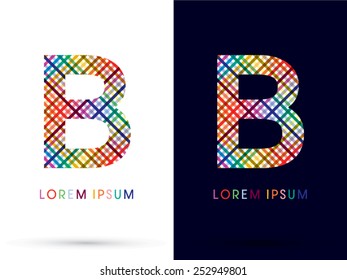 B ,colorful font ,designed using colors line on white and black background, concept wicker,basket ,woven, ribbons,happy,fun,fantasy,logo, symbol, icon, graphic, vector.