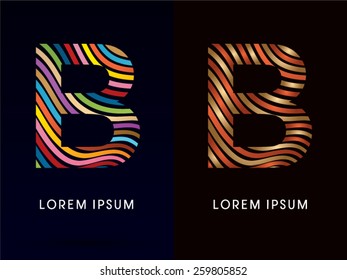 B ,colorful font and luxury font ,designed using colorful line on dark background, concept move, wave, water, freestyle, happy, fun, joy, fantasy ,logo, symbol, icon, graphic, vector.