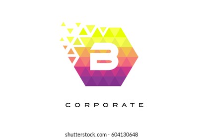 B Colorful Hexagonal Letter Logo Design with Mosaic Rainbow Pattern.