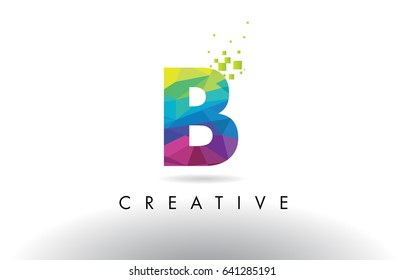B Colorful Letter Design with Creative Origami Triangles Rainbow Vector.