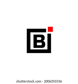 Monograma de la letra inicial del nombre de la empresa "B". Logo de la empresa B. B con cuadrado rojo. 