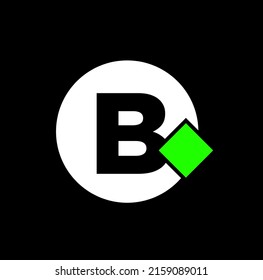 Monograma de letras iniciales de nombre de la empresa B. B con icono de vector de píxel verde.