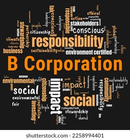 b corps word cloud template. Law concept vector on white background.