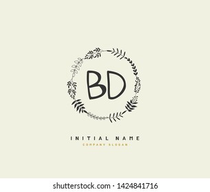 B D BD Beauty vector initial logo, handwriting logo of initial wedding, fashion, jewerly, heraldic, boutique, floral and botanical with creative template for any company or business.