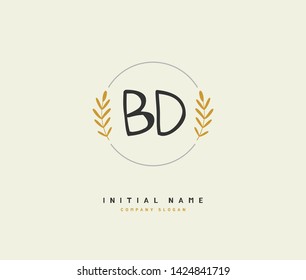 B D BD Beauty vector initial logo, handwriting logo of initial wedding, fashion, jewerly, heraldic, boutique, floral and botanical with creative template for any company or business.