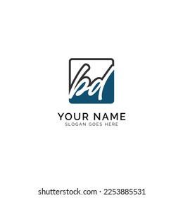 B, D, BD Initial letter handwritten and signature vector image template in square shape logo