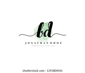 B D BD Initial watercolor logo on white background. Logo template vector