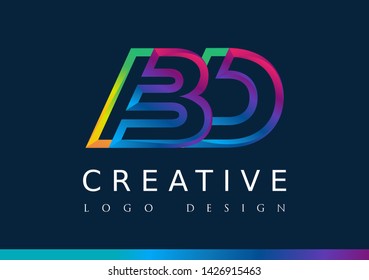 B D  Logo. BD Letter Design Vector with Magenta blue and green yellow color.