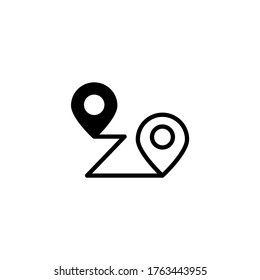 A to B distance icon in black flat glyph, filled style isolated on white background