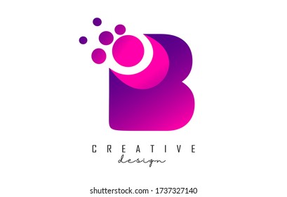 B Dots Letter Logo with Purple Pink Bubbles Vector Illustration. Dots illustration with B letter.
