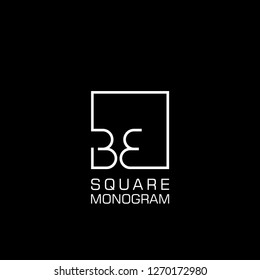 B E Logo design with square frame line art. vector illustration