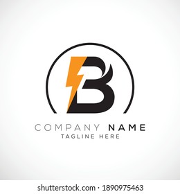 B Electric Letter Logo Design With Lighting Thunder Bolt