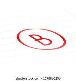 B examination result grade red latter mark.