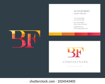 B & F joint logo multi color letter logo vector design with business card  template