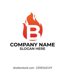 B flame logo vector. Letter B logo flame template, fire logo initials