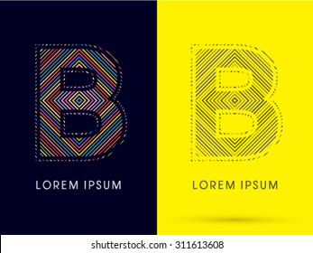 B ,Font , colorful light movement, designed using colorful line and black and white line, graphic vector.