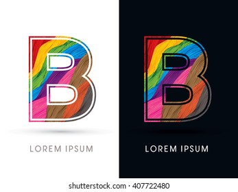 B Font , colorful wave, designed using colorful grunge brush graphic vector