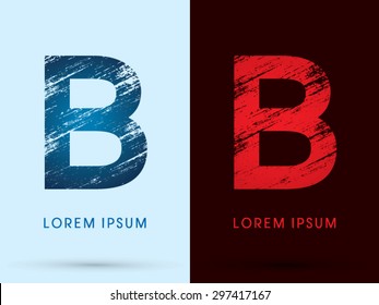 B ,Font Cool and Hot, Ice and Fire, grunge destroy, graphic vector.