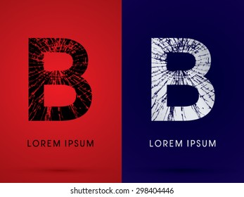 B ,Font , destroy, broken mirror,  broken glass, graphic vector.