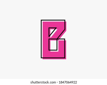 B font letter made of black frame outline shadow of font pink color. Vector illustration for logo, design element, poster etc.
