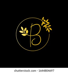 B Gold Brief und Gold Leaf Logo Design. B Letter golden Erstluxus Boutique Natur Blumenblume. B Monogram Vektorillustration Design Konzept und mit Blatt für Mode-Marke und Luxury Business-Identität.