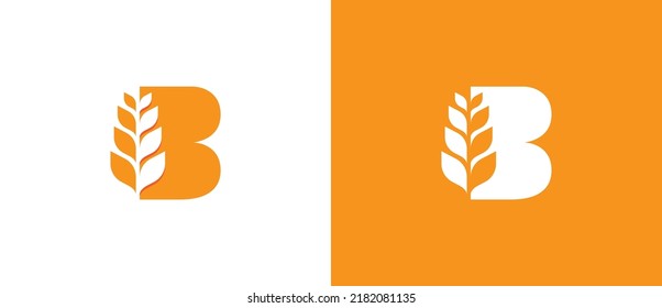 B Grain Wheat Logo Concept sign icon symbol Design. Vector illustration logo template Design