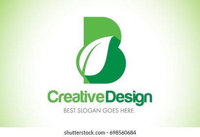 B Green Leaf Letter Design Logo. Eco Bio Leaf Letters Icon Illustration Vetor Logo.