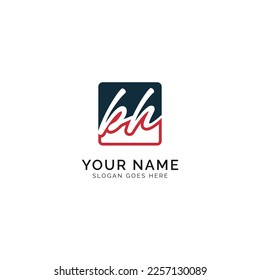 B, H, BH Initial letter handwritten and signature vector image template in square shape logo
