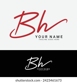 B, H, BH Initial letter logo. Alphabet BH Handwritten Signature logo
