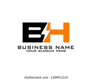 B H Initial logo concept with electric template vector