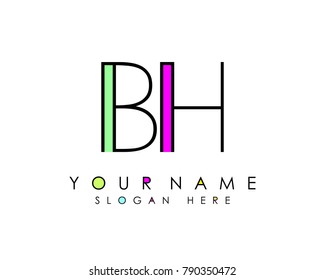 B & H initial minimalist logo template vector