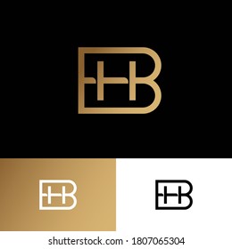 B and H monogram. B, H logo premium letters consist of gold thin elements, isolated on a different backgrounds.