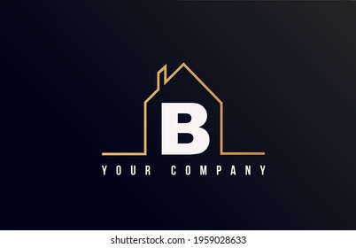 B house alphabet letter logo icon design. House real estate for company and business identity with line contour of a home