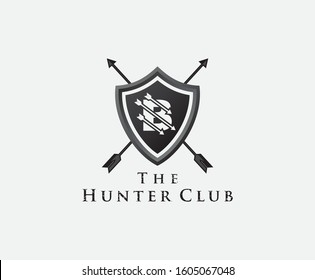 B Hunter Club Logo, B Letter Shield Letter Logo Icon. 