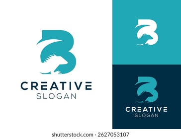 B iguana logo. Letter B with iguana or lizard silhouette logo design