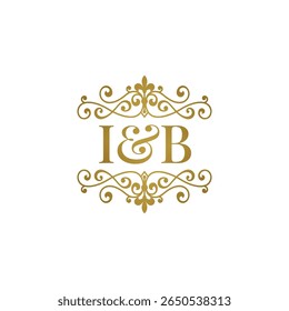 I B inisial logo ornamen emas. Huruf IB esperluette et pernikahan atau simbol mitra bisnis.