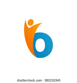 B initial alphabet letter logo with swoosh man, orange blue