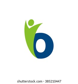 B initial alphabet letter logo with swoosh man, green blue