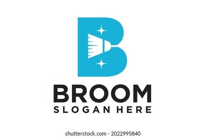 B initial with broom vector logo designs