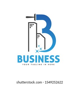 B initial building city cleaning service logo design inspiration