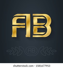 A and B initial golden logo. AB - Metallic 3d icon or logotype template. Vector design element with lineart option. Gold.